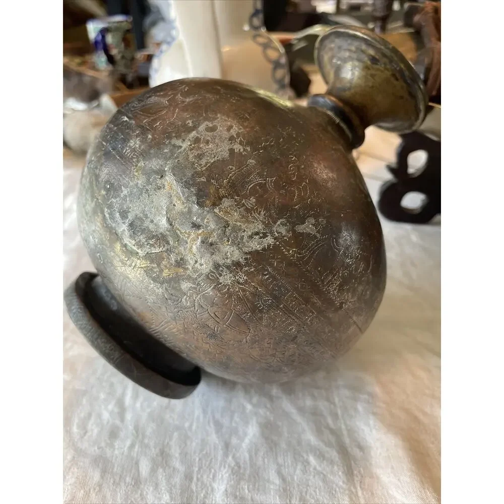 Antique Hindu Religious Holy Water Pot Deity God Engraved